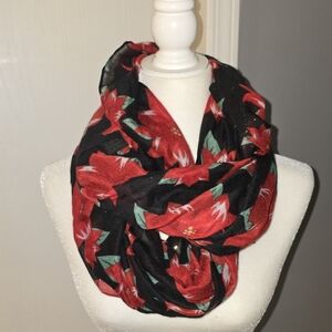 Vibrant Black and Red Pointsetta Scarf Wrap